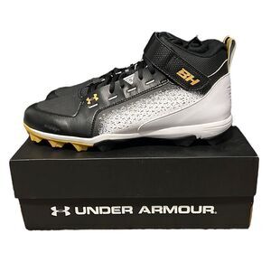 Under Armour Baseball Cleats Men’s 14 Harper 6 Mid RM Black White Gold NEW